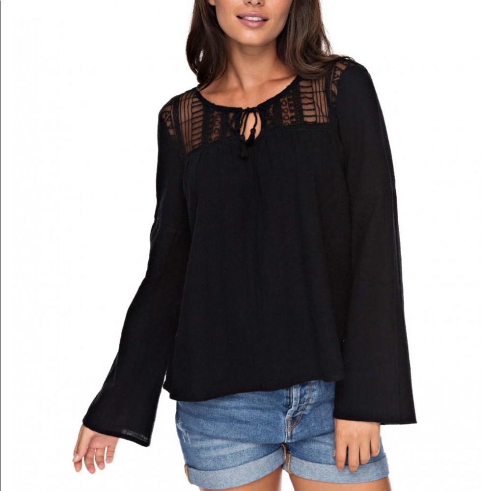 Roxy Sweet Sunshine Lace & Tassel Bell Sleeved Top